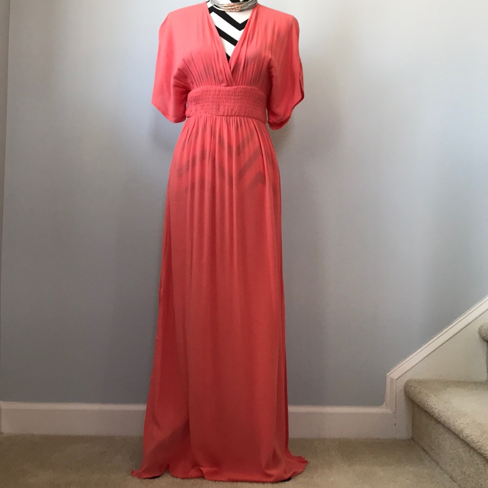 Coral V Neck Maxi Dress - Picture 2 of 8